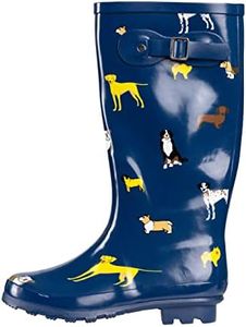 NORTY - Womens Hurricane Wellie Printed Look at Me Dog Hi-Calf Rain Boot, Blue 40714-9B(M) US