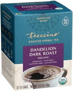 Teeccino Dandelion Dark Roast Tea - Caffeine Free, Organic, Roasted Herbal Tea with Prebiotics, 3x More Herbs than Regular Tea Bags - Gluten-Free, Acid-Free Coffee Alternative - 10 Tea Bags