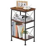 Ruboka 3-Tier Small End Table, Small Side Table with Storage Shelf, Small Bookshelf with Metal Frame for Small Spaces, Nightstand, Bookcase, Display Rack for Bedroom, Living Room.