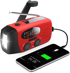 Emergency Wind Up Radio with 2000mAh Power Bank, Crank Solar AM FM Radio with LED Torch for Camping, Tornadoes (088 Red)