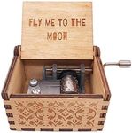 Zesta Wooden Hand Cranked Collectable Engraved Music Box (Fly Me to The Moon)