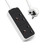 EXTRASTAR 2 Way Extension Lead in Black and White, 1M Extension Cord 13A UK Plug Max 3120W, 2 Socket Power Strip for Home Office School