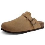 ODOLY Women's Suede Clogs Soft Cork Footbed Leather Mules Comfort Potato Shoes with Arch Support, Brown, 9-9.5