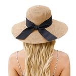 Beach Hat for Women, Wide Brim Sun Straw Hat for Women, Sun Hat Womens UPF 50+ UV Protection, Floppy Foldable Summer Hat, A-khaki, One Size