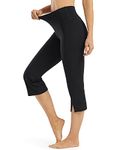 Promover Capri Bootcut Yoga Pants for Women High Waist Front Split Workout Flare Pants with Pockets Black