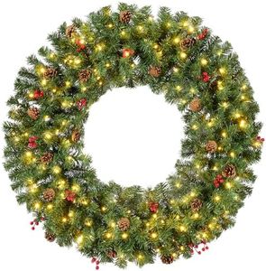 Best Choice Products 60in Pre-Lit Christmas Wreath w/Berries & Pinecones, Large Artificial Indoor/Outdoor Decor for Door, Mantel, Plug-in