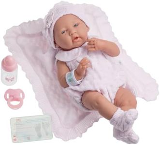 Real Girl Baby Doll 15" | Anatomically Correct | JC Toys - La Newborn | Made in Spain | Pink Knit Outfit & Accessories | Ages 2+