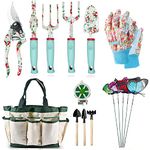 Garden Tools Set，16 Piece Floral Gardening Hand Tool Gift Kits Gardening Gifts for Women & Men, with Pruning Shears & X-Large Handle Storage Tote，Heavy Duty Gardening Tools