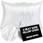 ShopBedding Satin Pillowcase for Hair and Skin Silk Pillowcases - 2 Pack, Satin Pillowcases with Zipper Closure, Satin Pillow Case Cover, Standard Satin Silk Pillowcase for Hair & Skin, White