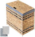 Handwoven Natural Seagrass Laundry Hamper 130L with Handles, Lid and 2pcs Liners of 100% Linen, Multi-Use Wicker Laundry Sorter Rattan Storage Basket for Blankets Pillows Ropes Clothes Toys