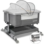 cutebeams Baby Bassinet, 3 in 1 Infant Bassinet Bedside Sleeper, Bassinet with Cover, Rocking Bedside Bassinet for Baby with Storage Basket, Foldable & Adjustable Travel Crib (Grey with Playpen)