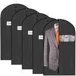ManGotree Black Garment Bags, Men/Women Suit Bags for Travel, Garment Covers for Hanging Clothes, Nonwoven Breathable Clothing Protectors with Zipper for Closet Storage (61 X 101 cm, 5 Packs)