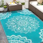 Yamaziot Waterproof Outdoor Rug 6x9 ft, Reversible Plastic Straw Rug for Patio Clearance, Camping, RV Mat, Large Outside Rug Carpet for Porch, Deck, Backyard, Balcony, Picnic (Blue)