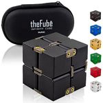 PILPOC theFube Infinity Cube Fidget Desk Toy - Premium Quality Aluminum Infinite Magic Cube with Exclusive Case, Sturdy, Heavy, Relieve Stress and Anxiety, for ADD, ADHD, OCD (Black)