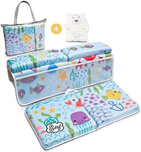 Bath Kneeler and Elbow Rest Pad Set - Includes Hooded Baby Towel, Baby Bath Cushion with 1.5" Neoprene Padding, 8 Suction Cups - Bath Tub Kneeler and Elbow Rest, 4 Mesh Pockets for Bath Essentials