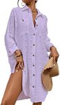 Bsubseach Beach Cover Up Button Down Shirt Dress Swiss Dot Resort Wear for Women Bathing Suit Coverups Purple