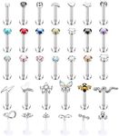 Kakonia 33 Pieces 16G Lip Piercing Medusa Piercing Stainless Steel Monroe Lip Rings for Women Men Ashley Labret Piercing Lip Nose Stud Bee Butterfly Flower Snake Tragus Piercing Ear, Stainless Steel