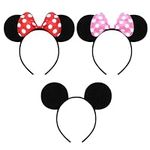 GWAWG Mickey Mouse Ears, 3PCS Black Mickey Mouse Ears and Minnie Mouse Ears Birthday Party Accessories, Mickey Ears for Adults/Children Fancy Dress Costume Head Band Accessory Party Decoration Gift