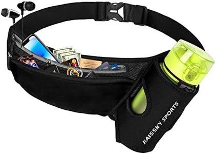 Running Belt Waist Pack with Water Bottle Holder Fitness Waterproof Bum Bag Cycling Waist Bag Workout Pouch Dog Walking Bag For Travelling Running Cycling Camping Hiking with Headphone Hole, black