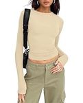 LACOZY Women Basic Tee Going Out Tops Skim Dupe Workout Long Sleeve Blouse Crop Top Tight Y2k Clothing Apricot XS