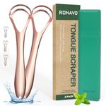 RONAVO New Upgrade Tongue Scraper with Dual Scraping Head, Tongue Cleaner For Adults Kids Fight Bad Breath, Metal Tongue Scraper With Travel Case, Rose Gold, 2 Pack