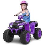 Costzon 24V Kids Electric ATV, 4-Wheeler Quad Car with Wireless Connection, Music, Radio, Treaded Tires, LED Lights, High Low Speed & Soft Start, Ride on Car for Kids 3-8 Years Old (Purple)
