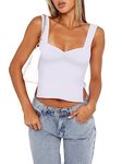 REORIA Women Summer Tops Sexy Ruched Sweetheart Neck Sleeveless Backless Side Split Fashion Tank Tops Going Out Y2K Trendy Crop Tops for Teen Girls White Small