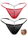 ohyeahlady Thongs for Women Multipack Sexy Shiny Micro Thongs T-back Tangas G String Bikini Plus Size Underwear Low Rise Mesh Panties Black Red 2 Pack Size UK 16 18