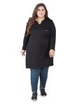 CUPID Women's Cotton Plus Size Plain Full Sleeves Long Top for Summer and Semi Summers with One Side Pocket for Ladies Solid T Shirt_Black_4XL