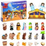 Nativity Advent Calendar 2024 with Lights, 25 Days Christmas Countdown Christian Advent Calendar Religious Kids Nativity Set, Small Nativity Scene Play Set Toy for Toddler Children Kids