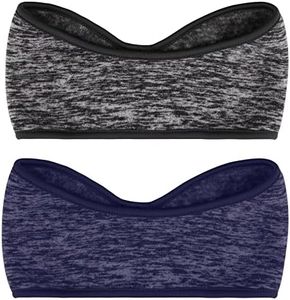 SAVITA 2 Pack Ear Warmers Headband Stretchy Ear Covers Sweatband Ski Winter Headband Earmuff Workout Headbands Moisture Wicking Thermal Sport Headbands for Women Man Girls (Gray and Dark Blue)