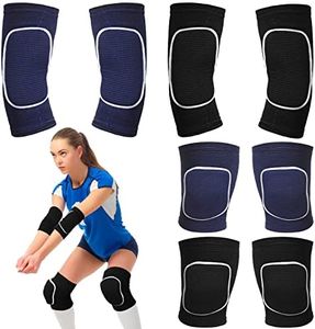 Sosation Volleyball Arm Sleeves Volleyball Knee Pads with Protection Pad, 2 Pairs Hitting Passing Forearm Sleeves 2 Pairs Soft Kneepads Compression Volleyball Gear for Youth Training (Black Blue)