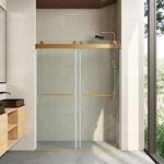 CRISSENSSI Frameless Soft Close Shower Door, 56"-60 "W, 79 "H, 3/8" (10mm) Clear Tempered Glass, Double Sliding Doors, Brushed Gold Finish.