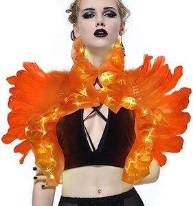 UQJE Victorian Natural Feather Shawl Shrug Shoulder Wrap Gothic Collar Costume Accessories-Orange