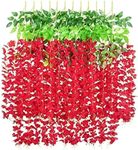 Artificial Wisteria Vine | Ratta Fake Wisteria Hanging | Garland Silk Long Hanging Bush Flowers String for Wall Hanging, Ganpati Decoration and Wedding Decor (6, Red)