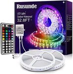 LED Strip Lights Kit Waterproof 5050 RGB 10m 32.8ft Strips Lighting Flexible Color Changing with 44 Keys IR Remote Controller and 12V Power Supply (2x5M)