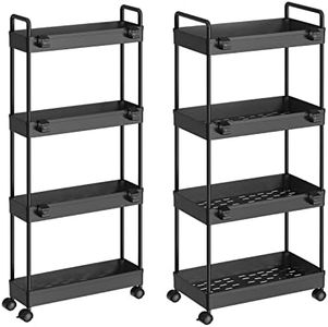 2 Pack 4 Tier Slim Storage Cart, Bathroom Organizer Laundry Room Organization Mobile Shelving Unit Slide Out Rolling Rack with Wheels for Kitchen Garage Office Small Apartment Narrow Space