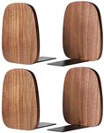 Muso Wood Book Ends for Shelves, Non-Skid Bookends for Heavy Books, Wooden Book Stopper for Home Office and Library (Walnut 2 Pairs)