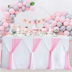 Suppromo 9ft Pink Tulle Table Skirt Pastel Pink Tutu Table Skirts for Rectangle Tables or Round Tables, Baby Shower Tablecloth Decorations for Girls Gender Reveal Elephant Birthday Party Decorations