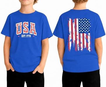 Xynerix Kids 4th of July T-Shirt Boys Girls USA American Flag Graphic Shirts Patriotic Short Sleeve Tee Tops 7-14y (LightBlue1,140)