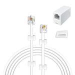 YOLISTIC 16 Feet Telephone Cable(RJ11 6P4C Plug) Include 1 in-Line Couplers(Double RJ11 6P4C Female) and 10 Cable Clips, White