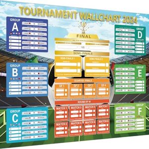 Drezesov EURO Football 2024 Wallchart for Euro Party Decorations - A2 Sizes European Cup Poster Planner - Includes 24 Teams Group Knockout Final Wall Calendar gifts for Family, Friends