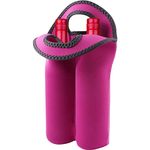 VECH Wine Carrier Tote Bag for Travel - 2 Bottle Carrying Drink Cooler Bags - Thick Neoprene Wine Bottle Holder with Secure Carry Handle Keeps Bottles Protected, Waterproof Insulated Wine Bag (Pink)