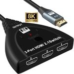 NEWCARE 8K HDMI 2.1 Switch, HDMI Switch 4K 120Hz, 3 Port HDMI Switcher Selector Box with Pigtail Cable, Supports 8K@60Hz, 4K@120Hz, 4K@60Hz 48Gbps High Speed for PS4/5 Roku Xbox TV Monitor Projector