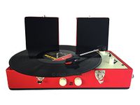 Steepletone SRP030S Attaché Briefcase Retro Style Vinyl Record Player Turntable with Built In Amplifier, 2 Detachable Speakers for Real Stereo Sound, Aux In connection for Smart phones, Tablets (Red)