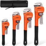 HORUSDY 4-Piece Heavy Duty Pipe Wrench Set, Heat Treated Plumbing Wrenches Adjustable Monkey Spanner with Storage Pouch 4-Size: 8" 10" 12" 14"