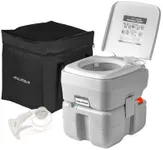 Alpcour Portable Toilet – Compact Indoor & Outdoor Commode w/Additional Washing Sprayer & Travel Bag for Camping, RV, Boat & More – Piston Pump Flush, 5.3 Gallon Waste Tank, Built-In Pour Spout