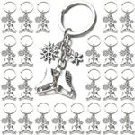 PHAETON 20PCS Skates Snowflake Keychain Ice Skating Jewelry Ice Skater Keychain Ice Dancing Keychain Skating Coach Skate Lover Gift Christmas Party Favors, Silver