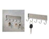 iDesign Twillo Key Holder for Wall, Wall Mounted Rack with 5 Hooks for Keys, Silver Colored, Metallico