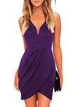 oxiuly Women's Wrap V Neck Bodycon Ruched Cocktail Party Dress Chic Church Wedding Club Pencil Dresses OX345 (M, Purple)